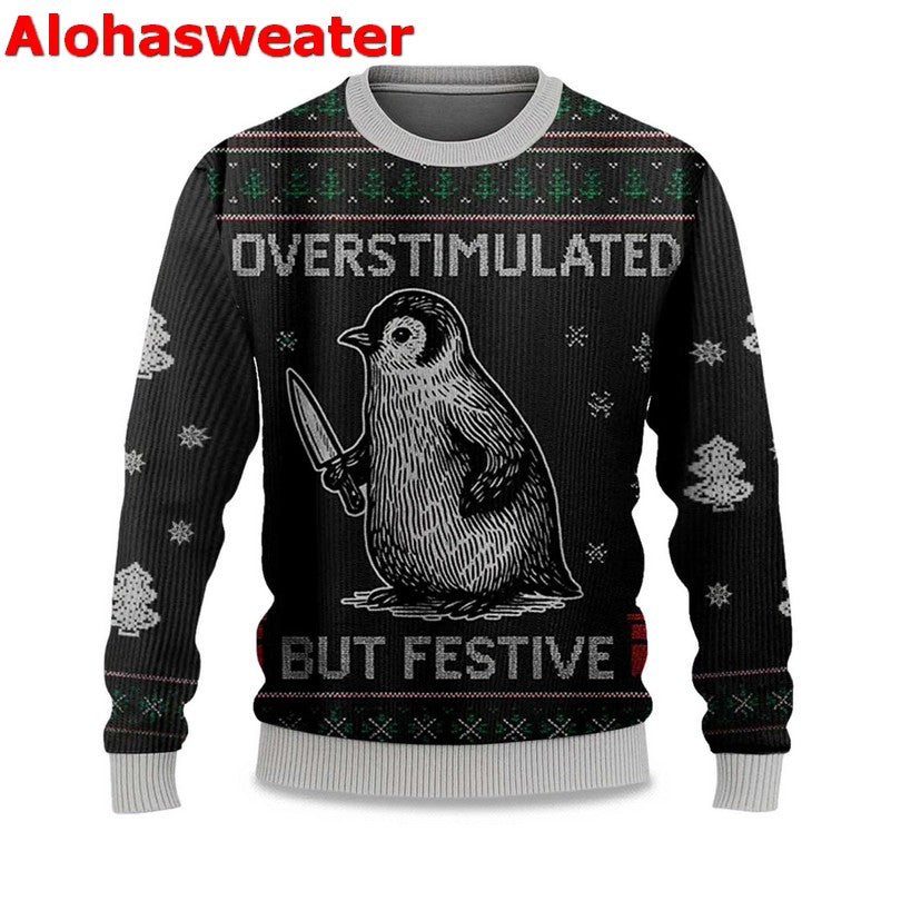 Overstimulated but Festive Ugly Christmas Sweater - Holiday Gift product image