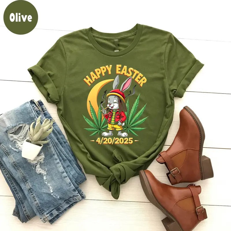 Funny 420 Easter Skip Hunt Smoke Blunt Bunny Happy - Adult & Kids T-Shirts, Sweatshirts & Hoodies apparel design preview 1