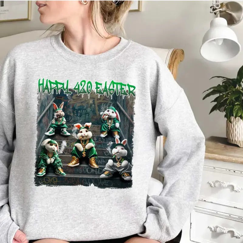 Funny 4 20 2025 Easter Skip Hunt Smoke Blunt Bunny - Adult & Kids T-Shirts, Sweatshirts & Hoodies apparel design preview 1