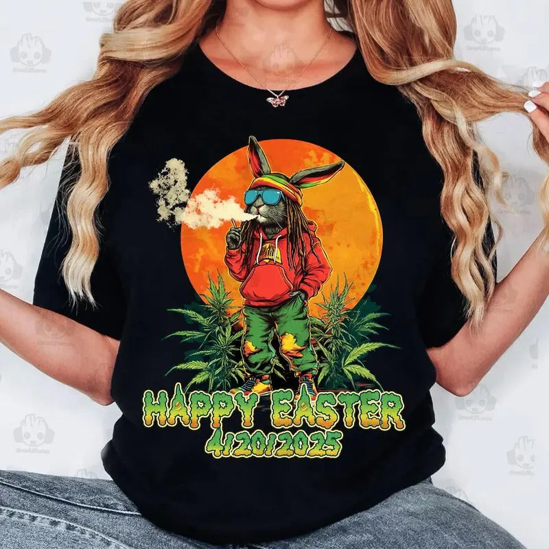 Funny 4 20 2025 Easter Skip Hunt Smoke Blunt Bunny - Adult & Kids T-Shirts, Sweatshirts & Hoodies apparel design preview 1