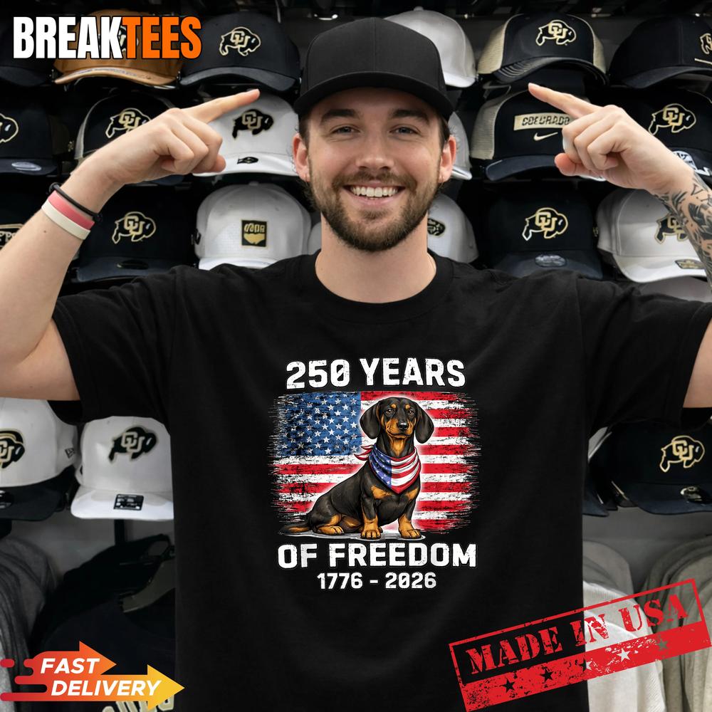 250 Years America Anniversary Dachshund 250th - Adult & Kids T-Shirts, Sweatshirts & Hoodies apparel design preview 1