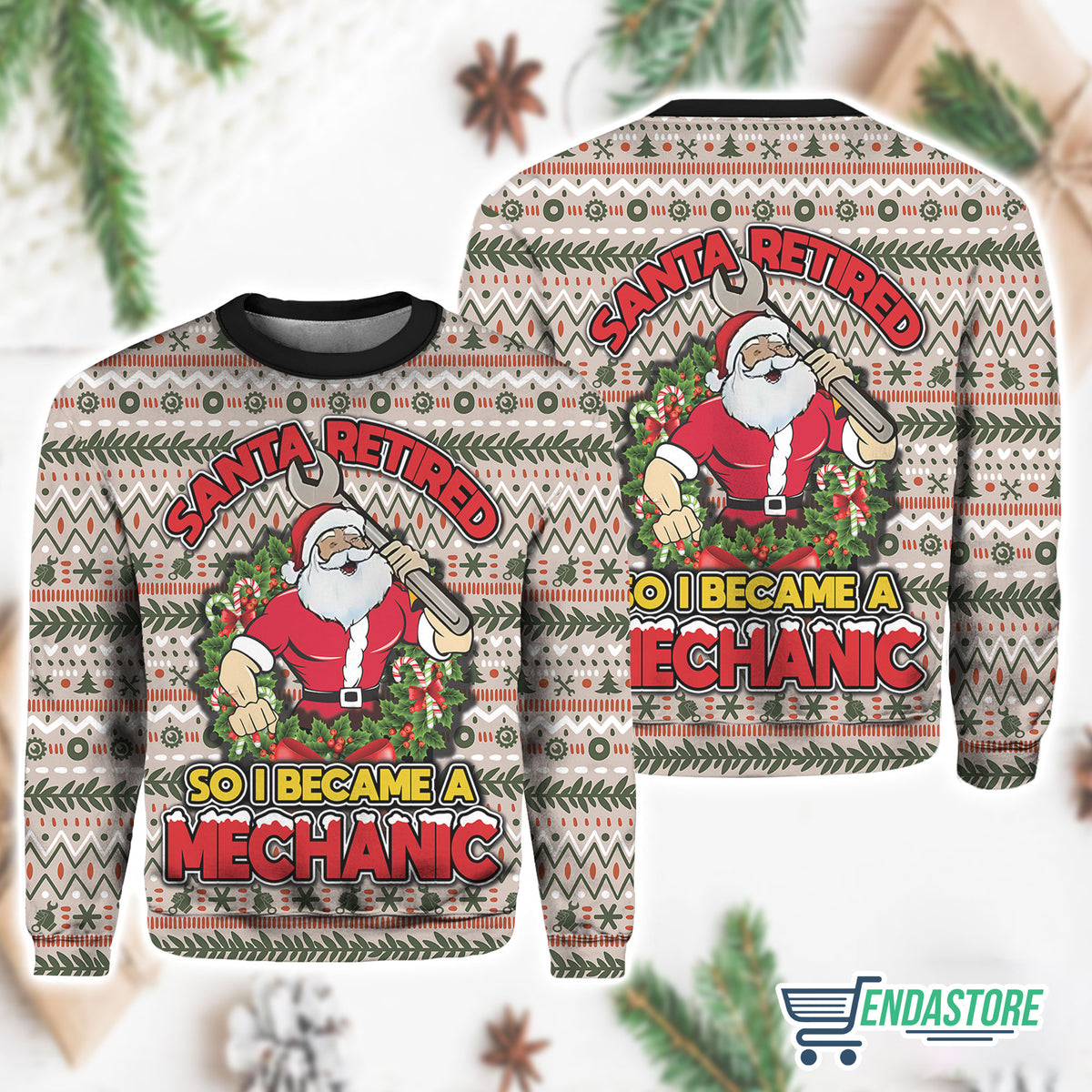 Santa Retired So I Became A Mechanic 3D Ugly Christmas Sweater - Holiday Gift product image 2