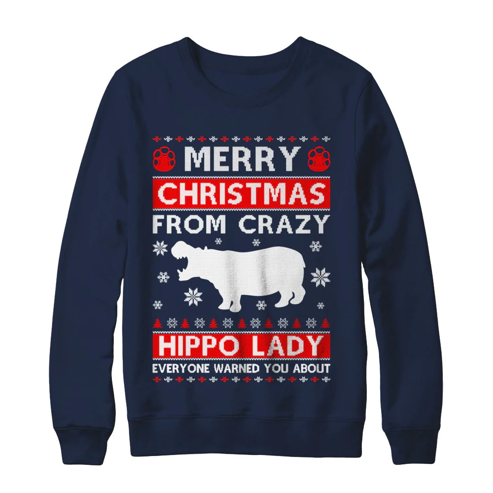 Merry christmas from crazy hippo Christmas Sweater - Holiday Gift product image 4