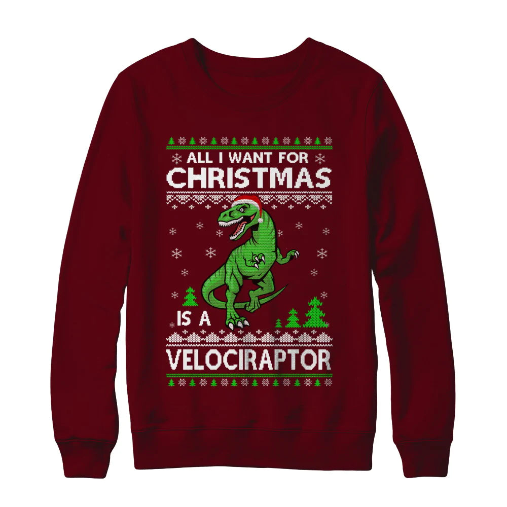 All I want for Christmas is a velociraptor dinosaur Christmas Sweater - Holiday Gift product image 4
