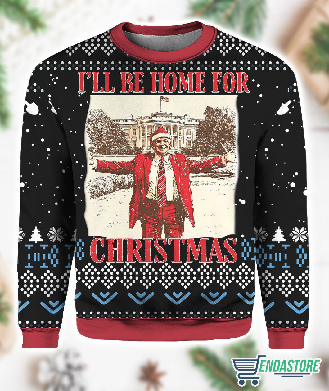 President Trump 45 47 I’ll Be Home for 3D Ugly Christmas Sweater - Holiday Gift product image 3