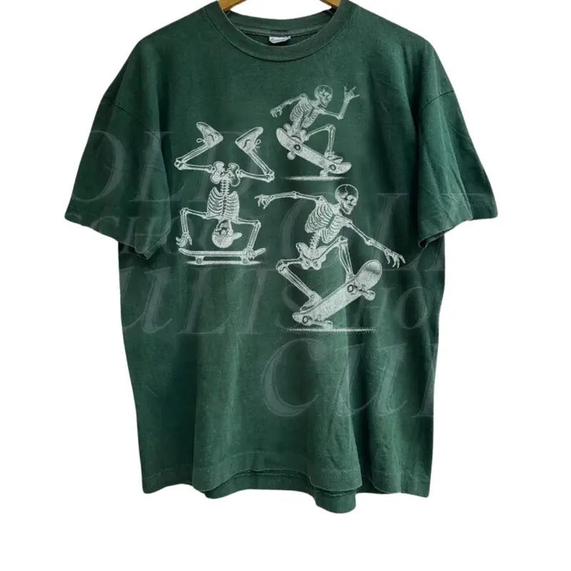 3 Skeletons Skateboarding Vintage 90s Retro Skeleton - Adult & Kids T-Shirts, Sweatshirts & Hoodies apparel design preview 1