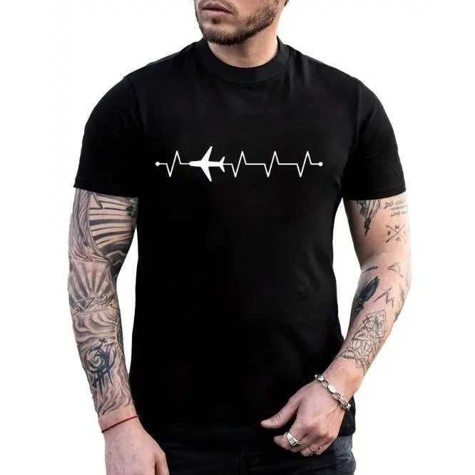 3D Heartbeat Airplane Print Short Sleeve Crew Neck - Adult & Kids T-Shirts, Sweatshirts & Hoodies apparel design preview 1