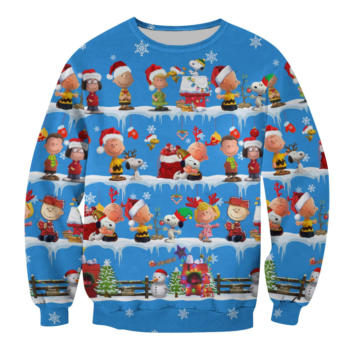 The Peanuts pattern Xmas blue 3D Christmas Sweater - Holiday Gift product image 2
