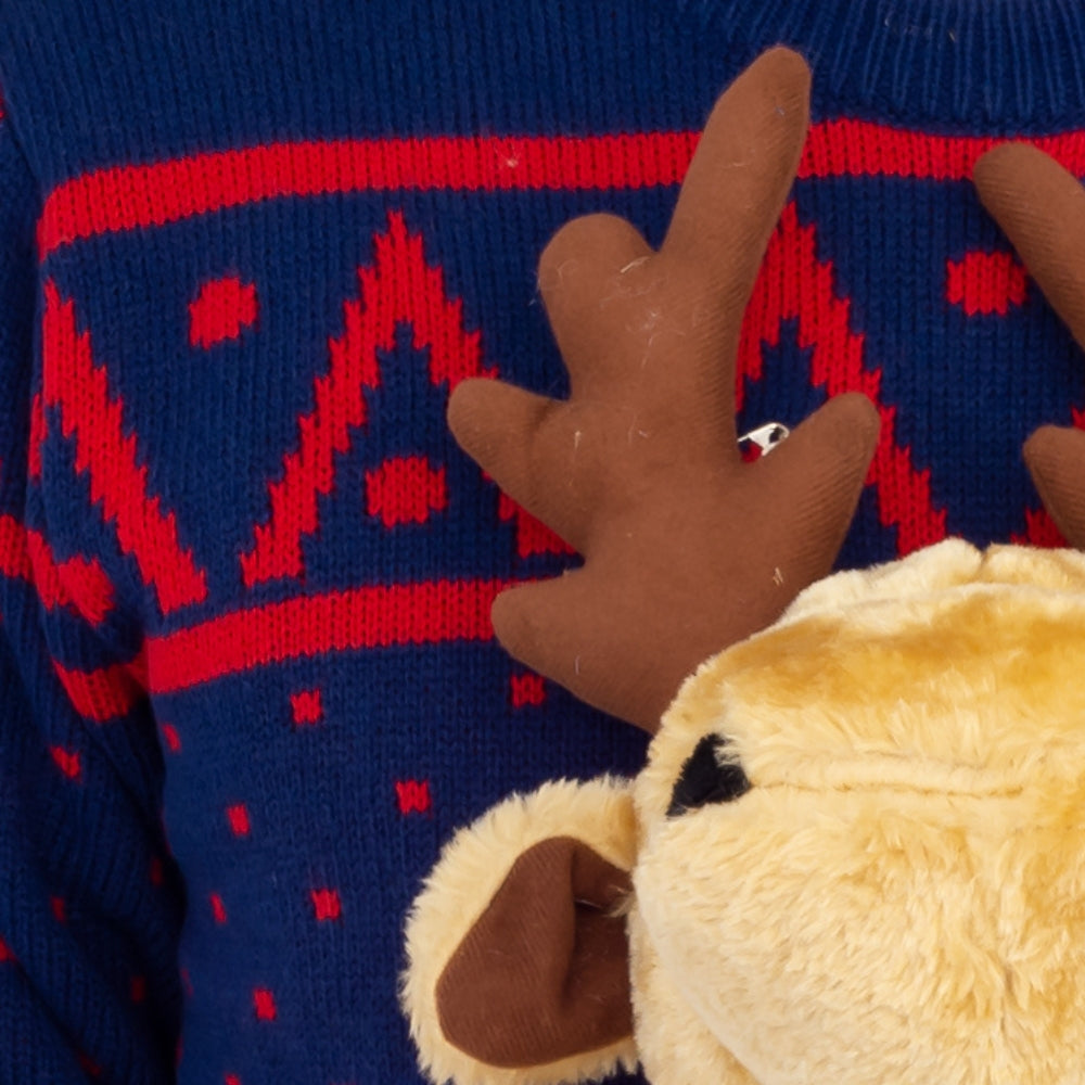 Navy 3-D Christmas with Stuffed Moose Ugly Christmas Sweater - Holiday Gift product image 2
