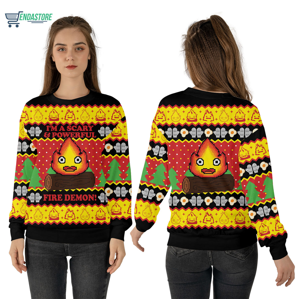 Calcifer I’m a scary and powerful fire demon 3D Christmas Sweater - Holiday Gift product image 4