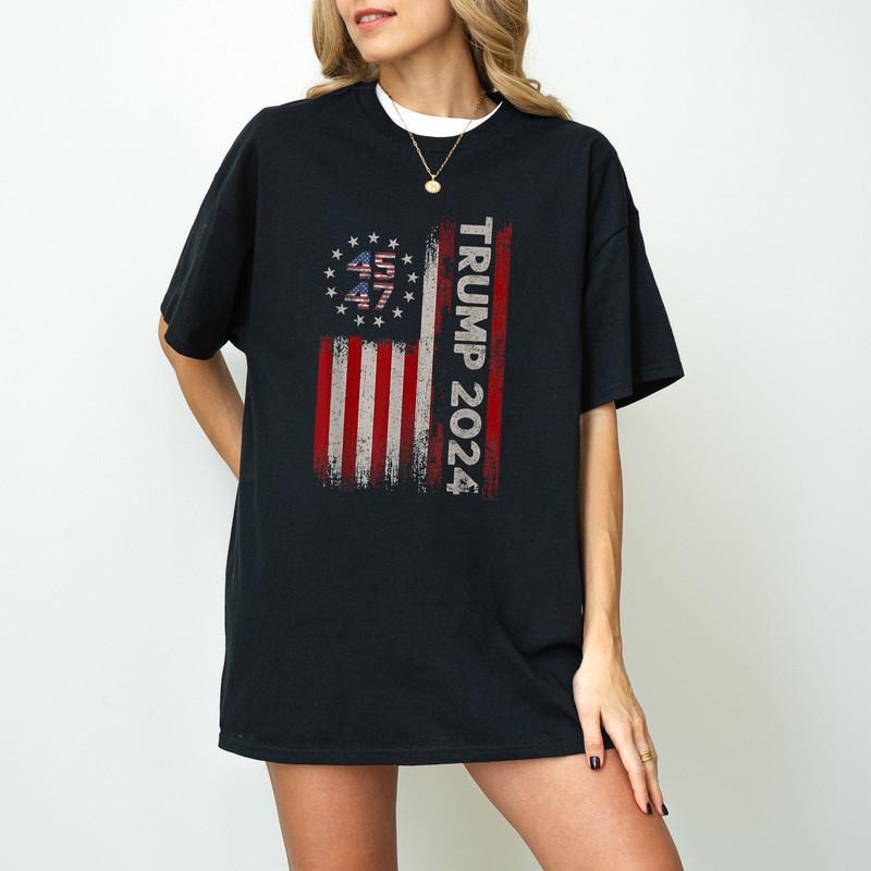 Trump President 45 47 2024 Election USA Flag - Adult & Kids T-Shirts, Sweatshirts & Hoodies apparel design preview 1