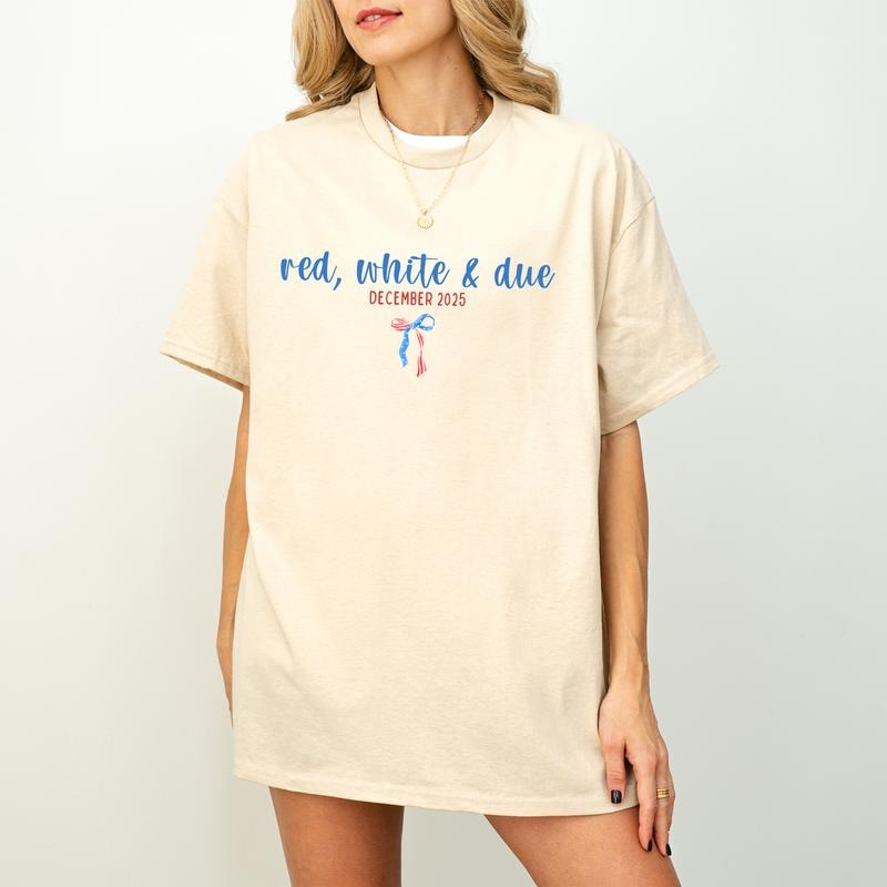 4th July Pregnancy Announcement Red White Due - Adult & Kids T-Shirts, Sweatshirts & Hoodies apparel design preview 1