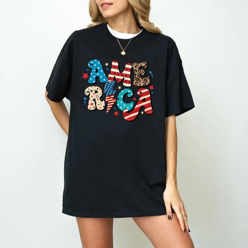 4th July America Sparkly Independence Day Leopard - Adult & Kids T-Shirts, Sweatshirts & Hoodies apparel design preview 1