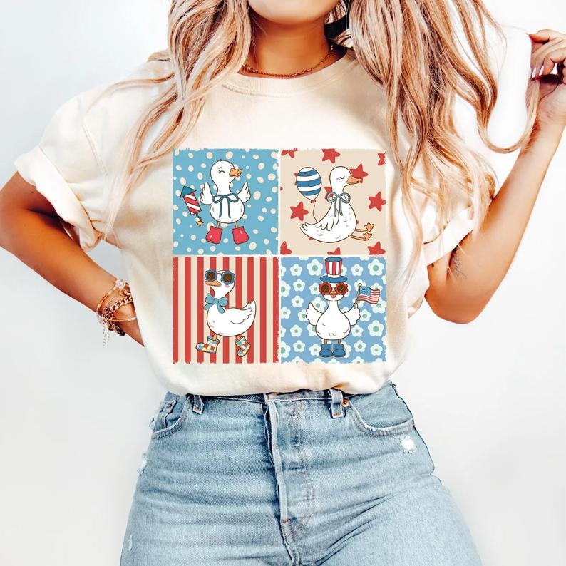 4th July Goose Patriotic America Coquette Memorial - Adult & Kids T-Shirts, Sweatshirts & Hoodies apparel design preview 1