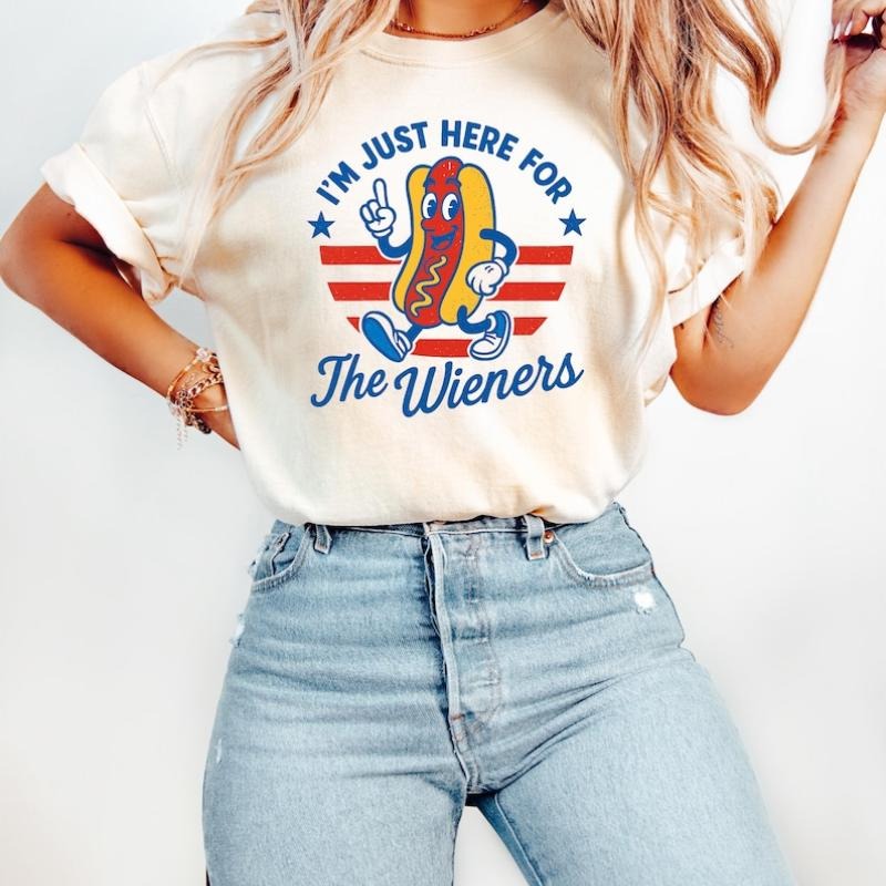 4th July Just Here Wieners Funny Hot Dog Independence - Adult & Kids T-Shirts, Sweatshirts & Hoodies apparel design preview 1