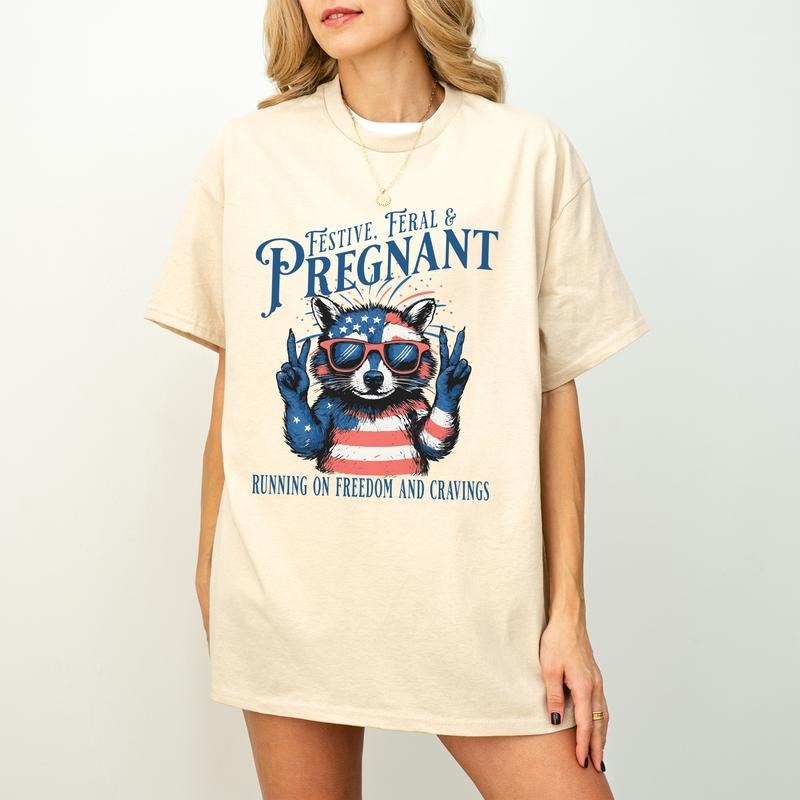 4th July Pregnancy Announcement Feral Pregnant Fourth - Adult & Kids T-Shirts, Sweatshirts & Hoodies apparel design preview 1