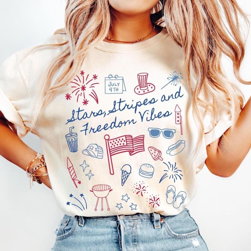 4th July Fourth Independence Day Cute Doodle - Adult & Kids T-Shirts, Sweatshirts & Hoodies apparel design preview 1