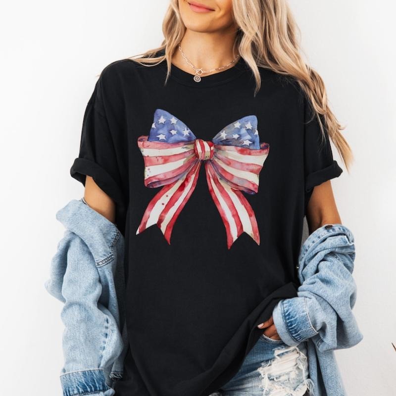 4th July Coquette American Flag USA Bow Patriotic Red - Adult & Kids T-Shirts, Sweatshirts & Hoodies apparel design preview 1