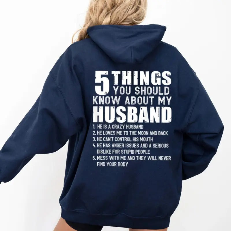5 Things You Should Know About My Husband Back) - Adult & Kids T-Shirts, Sweatshirts & Hoodies apparel design preview 1