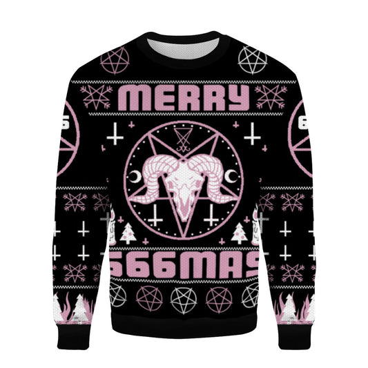 Womens pink Merry 666mas 3D Christmas Sweater - Holiday Gift product image