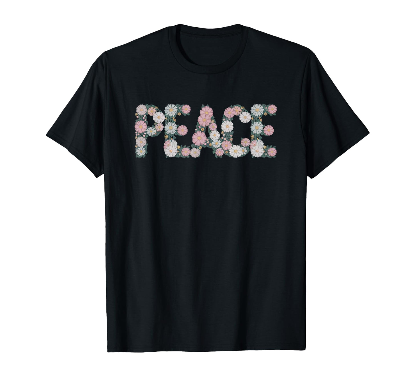 Floral Peace Typography Boho Hippie T-Shirt - Minimalist Print Unisex - T-Shirt, Sweatshirt, Hoodie