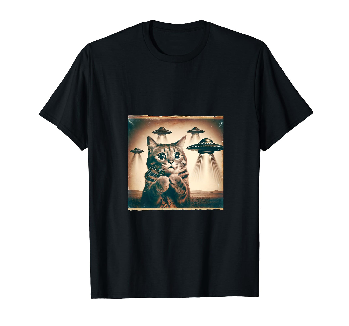 Spooked Cat Selfie Ufos Funny T-Shirt - Casual Everyday Wear Men Women - T-Shirt, Sweatshirt, Hoodie