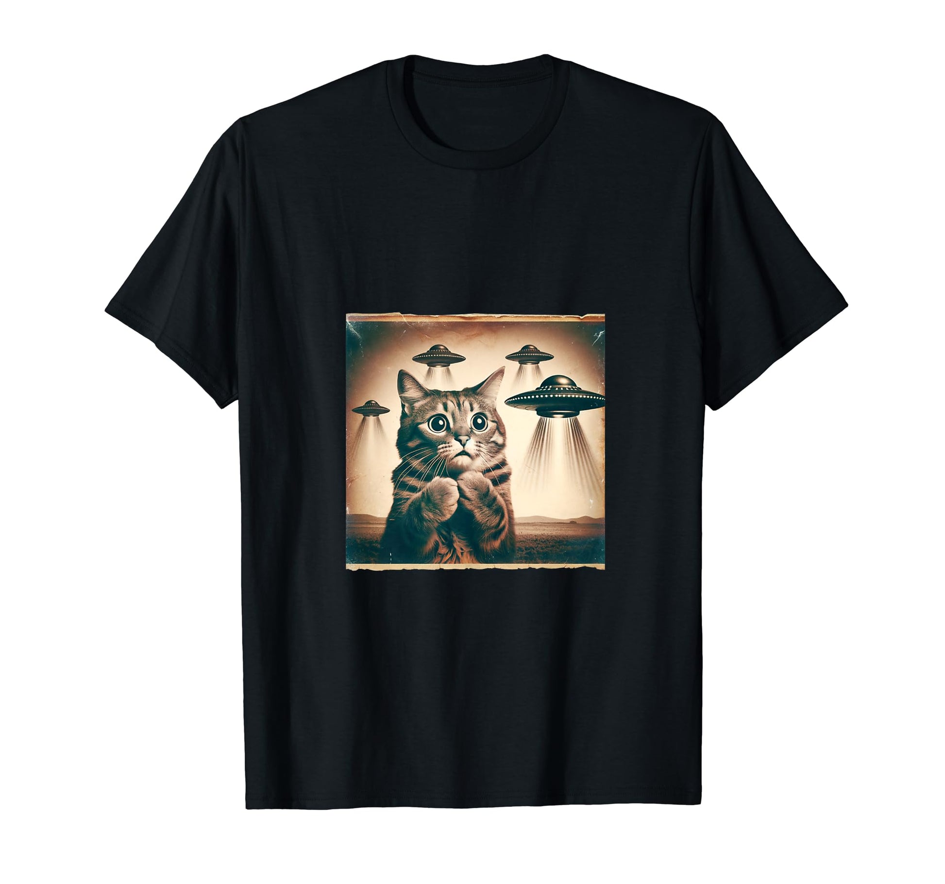 Spooked Cat Selfie Ufos Funny T-Shirt - Casual Everyday Wear Men Women - T-Shirt, Sweatshirt, Hoodie
