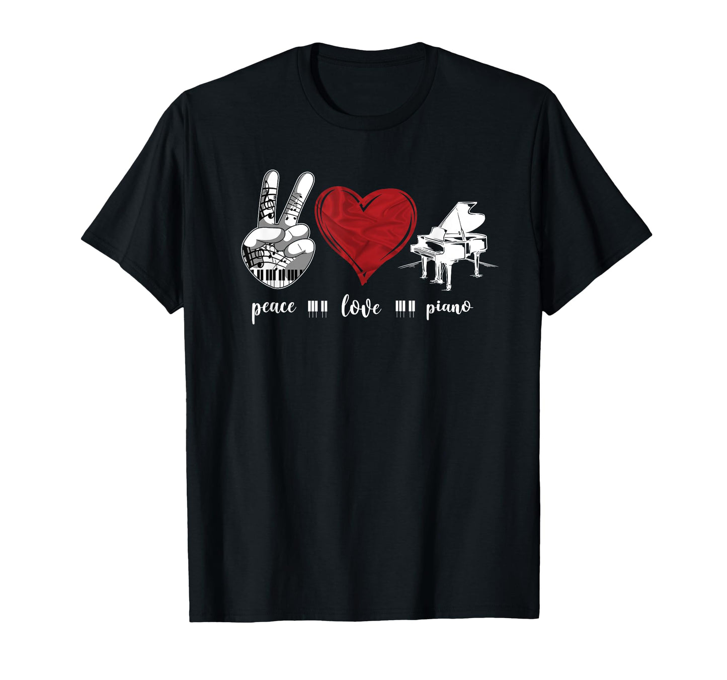 Piano Teacher Pianist Heart Peace T-Shirt - Custom Art Print for Adults - T-Shirt, Sweatshirt, Hoodie