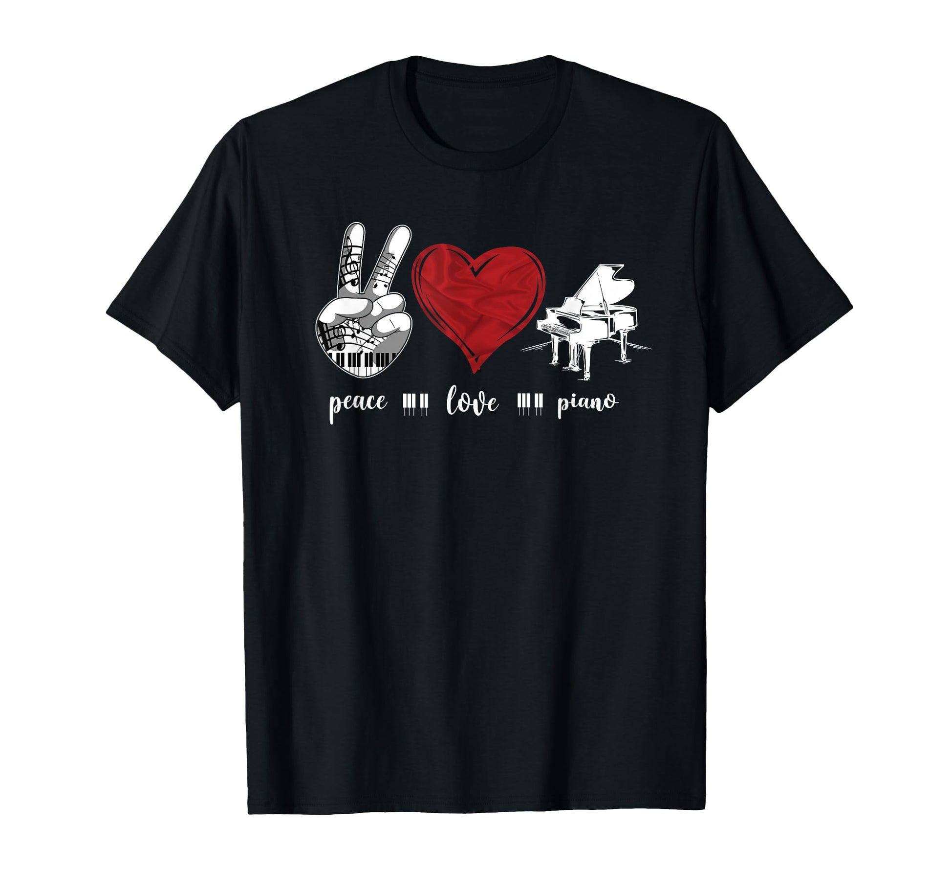 Piano Teacher Pianist Heart Peace T-Shirt - Custom Art Print for Adults - T-Shirt, Sweatshirt, Hoodie