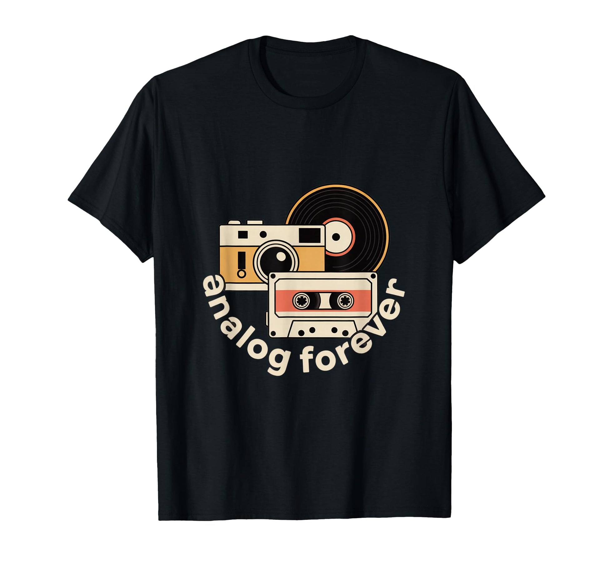 Analog Forever Camera Cassette Music T-Shirt - Unique Graphic Unisex - T-Shirt, Sweatshirt, Hoodie