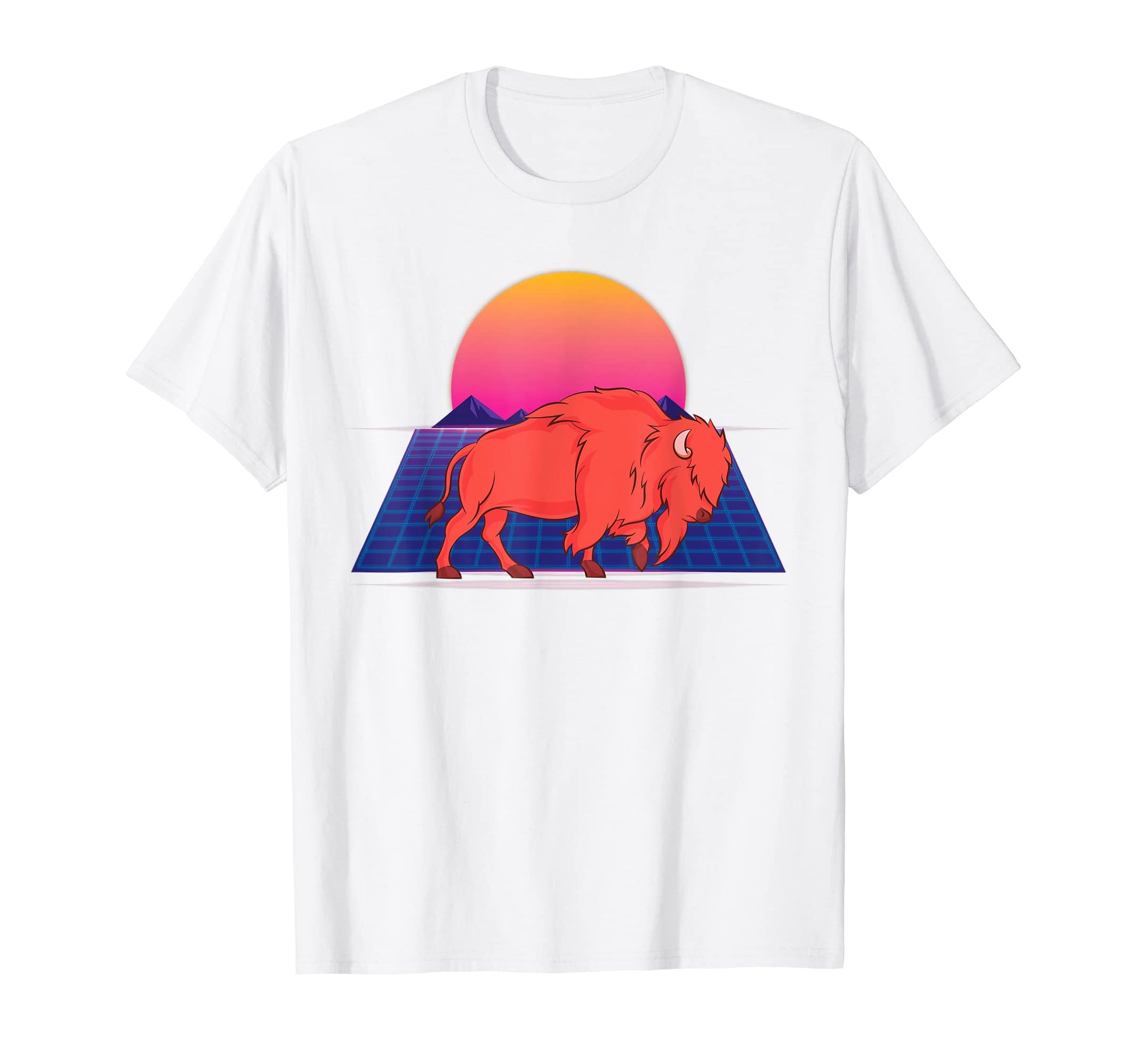 Synthwave American Bison Animal 80S T-Shirt - Trendy Graphic Men Women - T-Shirt, Sweatshirt, Hoodie