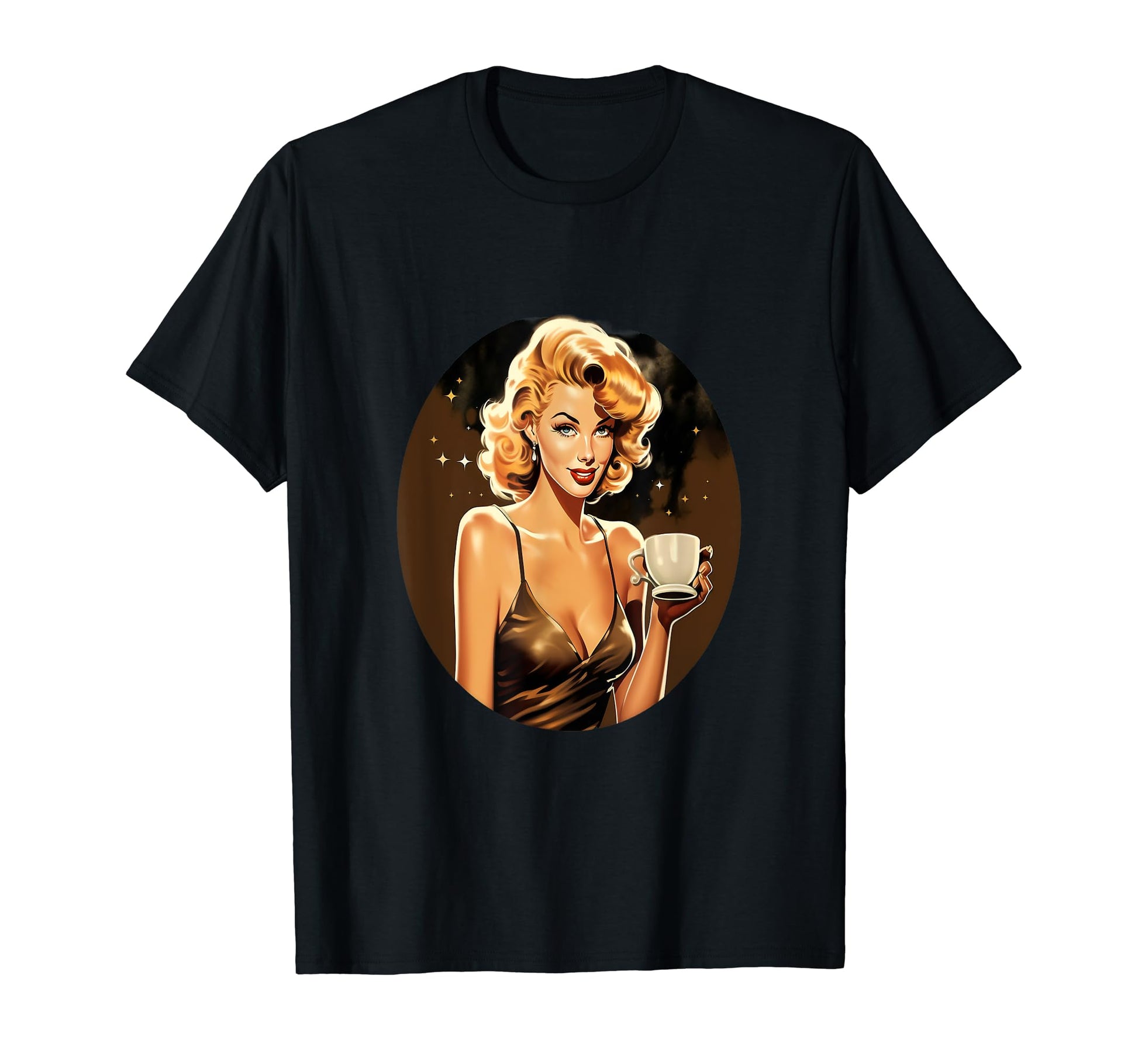 Pinup Coffee Drinking Coffee Lover T-Shirt - Fun Novelty Design Men Women - T-Shirt, Sweatshirt, Hoodie