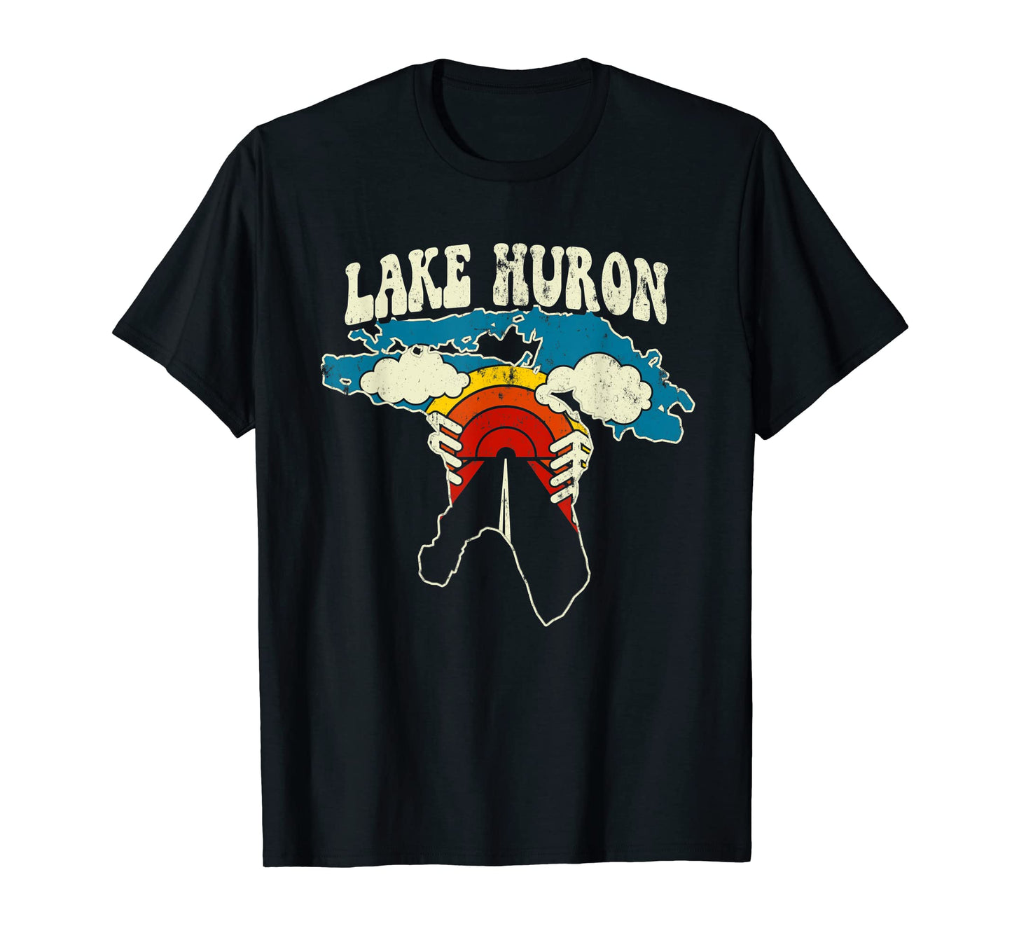 Lake Huron Lake Rainbow Nature 70S Map T-Shirt - Unique Graphic for Adults - T-Shirt, Sweatshirt, Hoodie