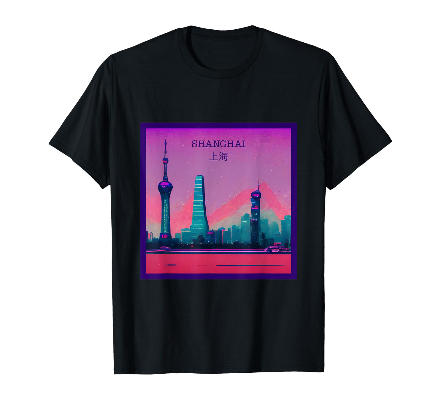 Vaporwave City Shanghai Aesthetic T-Shirt - Aesthetic Graphic for Adults - T-Shirt, Sweatshirt, Hoodie