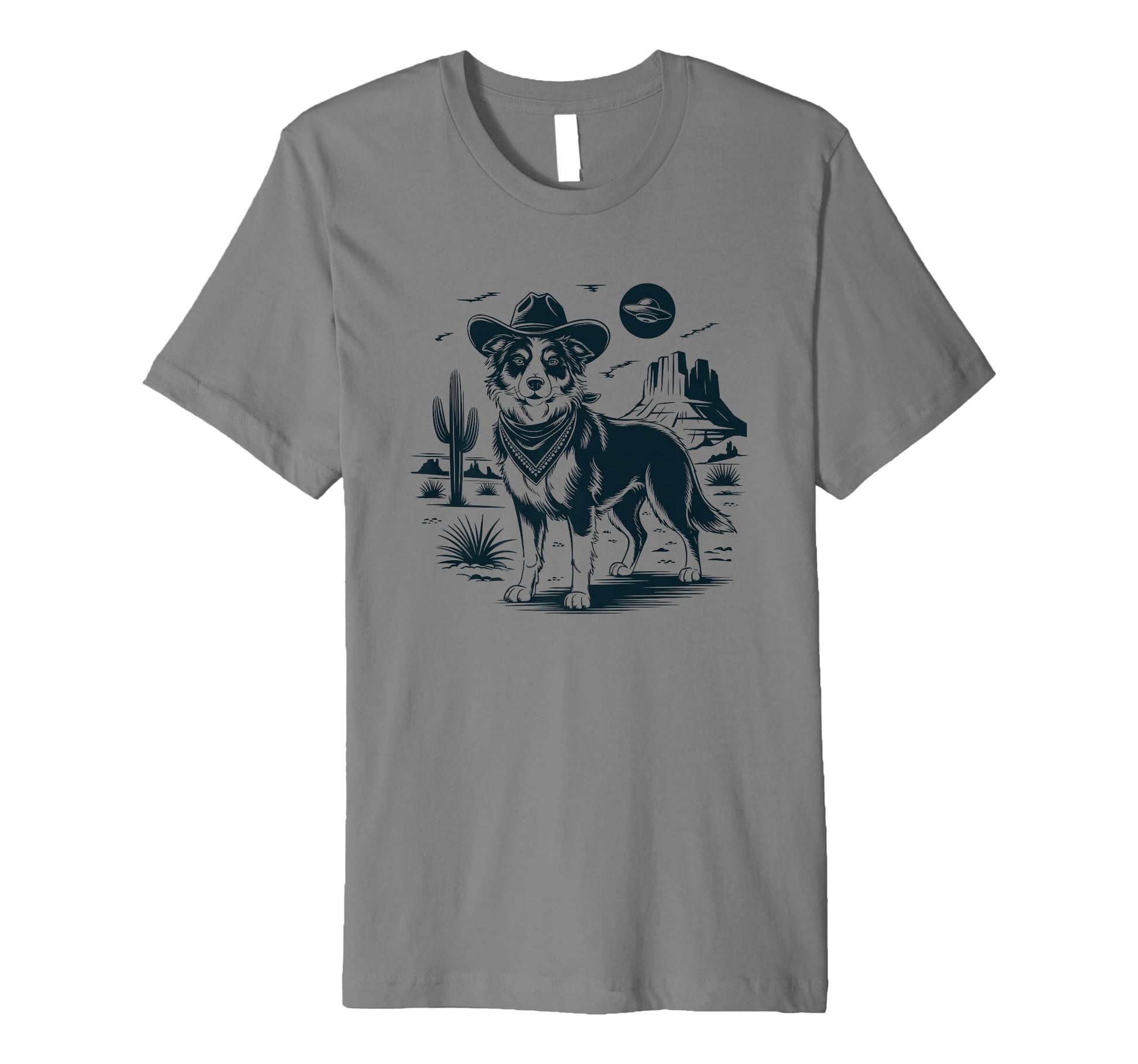 Border Collie Shepherd Ufo Western T-Shirt - Fun Novelty Design for Adults - T-Shirt, Sweatshirt, Hoodie