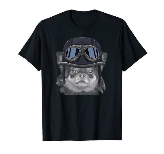 Black Chihuahua Wearing Motorcycle T-Shirt - Fun Novelty Design for Adults - T-Shirt, Sweatshirt, Hoodie