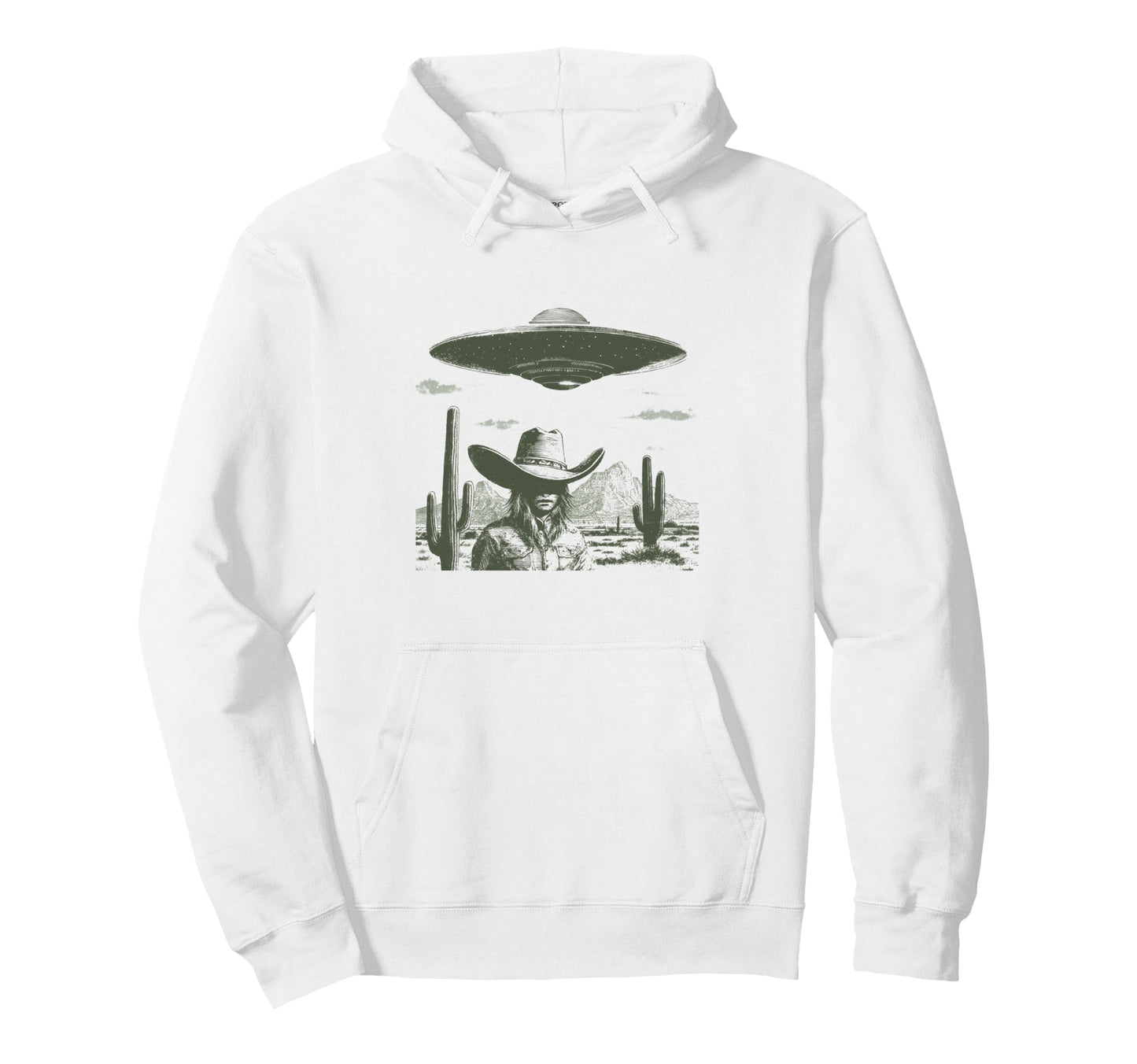 Cowboy Ufo Encounter Alien Western Hoodie - Fun Novelty Design for Adults - T-Shirt, Sweatshirt, Hoodie