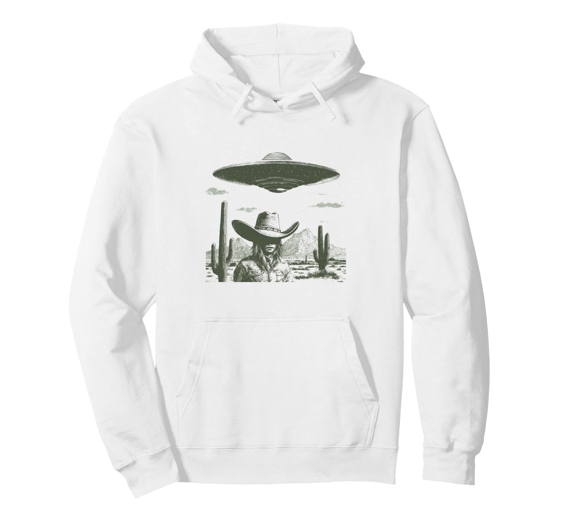 Cowboy Ufo Encounter Alien Western Hoodie - Fun Novelty Design for Adults - T-Shirt, Sweatshirt, Hoodie