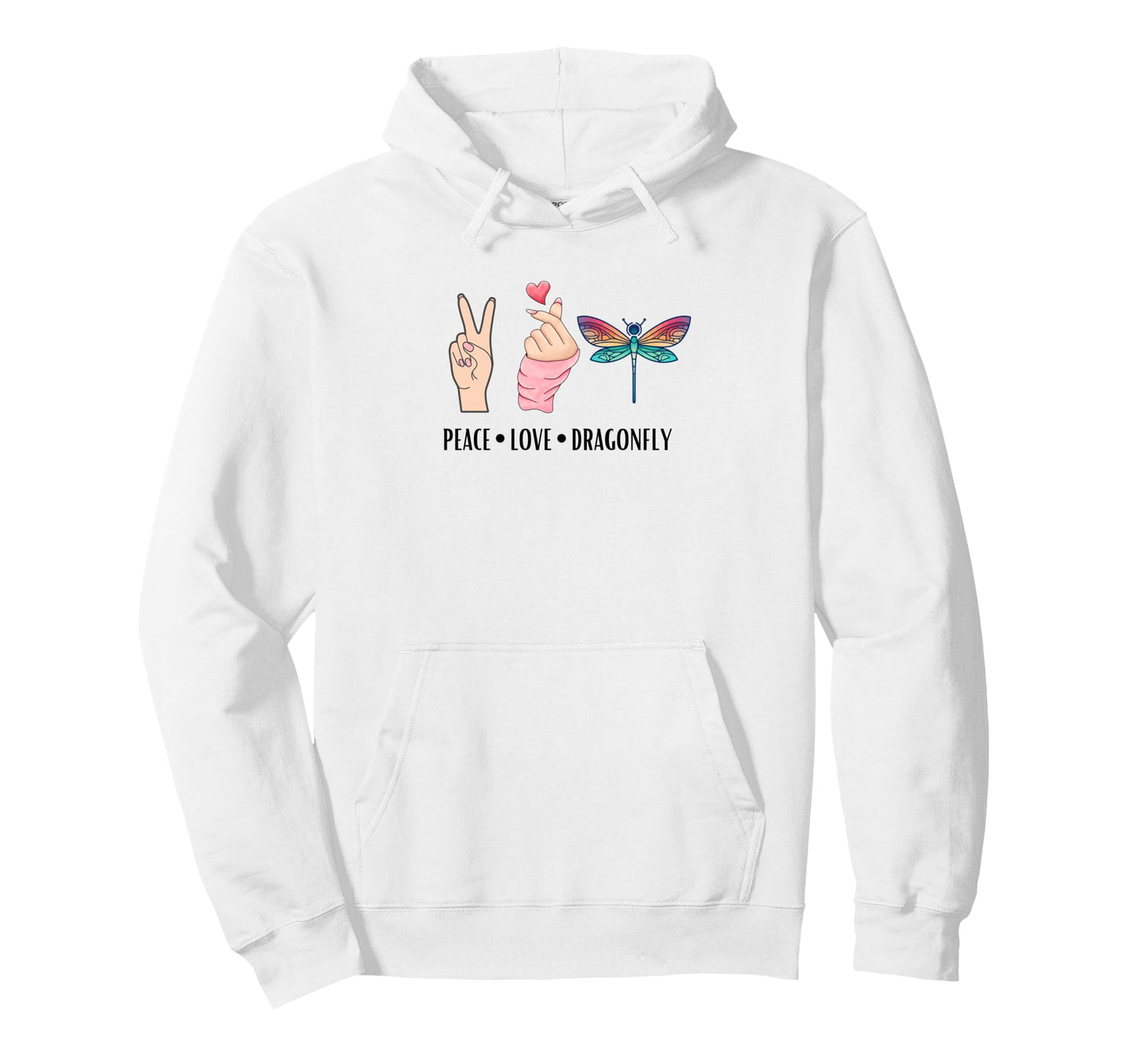 Dragonfly Peace Love And Dragonflies Hoodie - Unique Graphic for Adults - T-Shirt, Sweatshirt, Hoodie