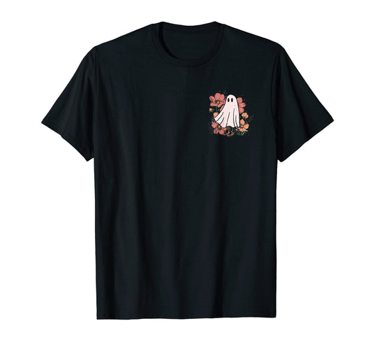 Boho Floral Ghost Halloween Pumpkin T-Shirt - Minimalist Print for Adults - T-Shirt, Sweatshirt, Hoodie