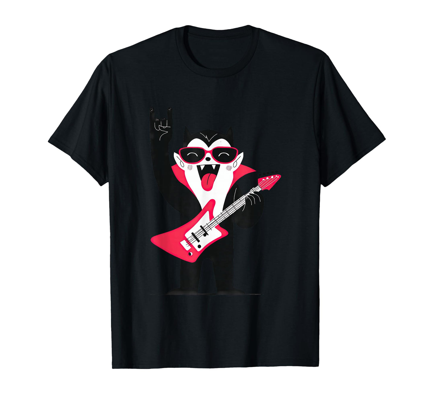 Vampire Cat Rock Music Fun Vibes Cartoon T-Shirt - Trendy Graphic Men Women - T-Shirt, Sweatshirt, Hoodie