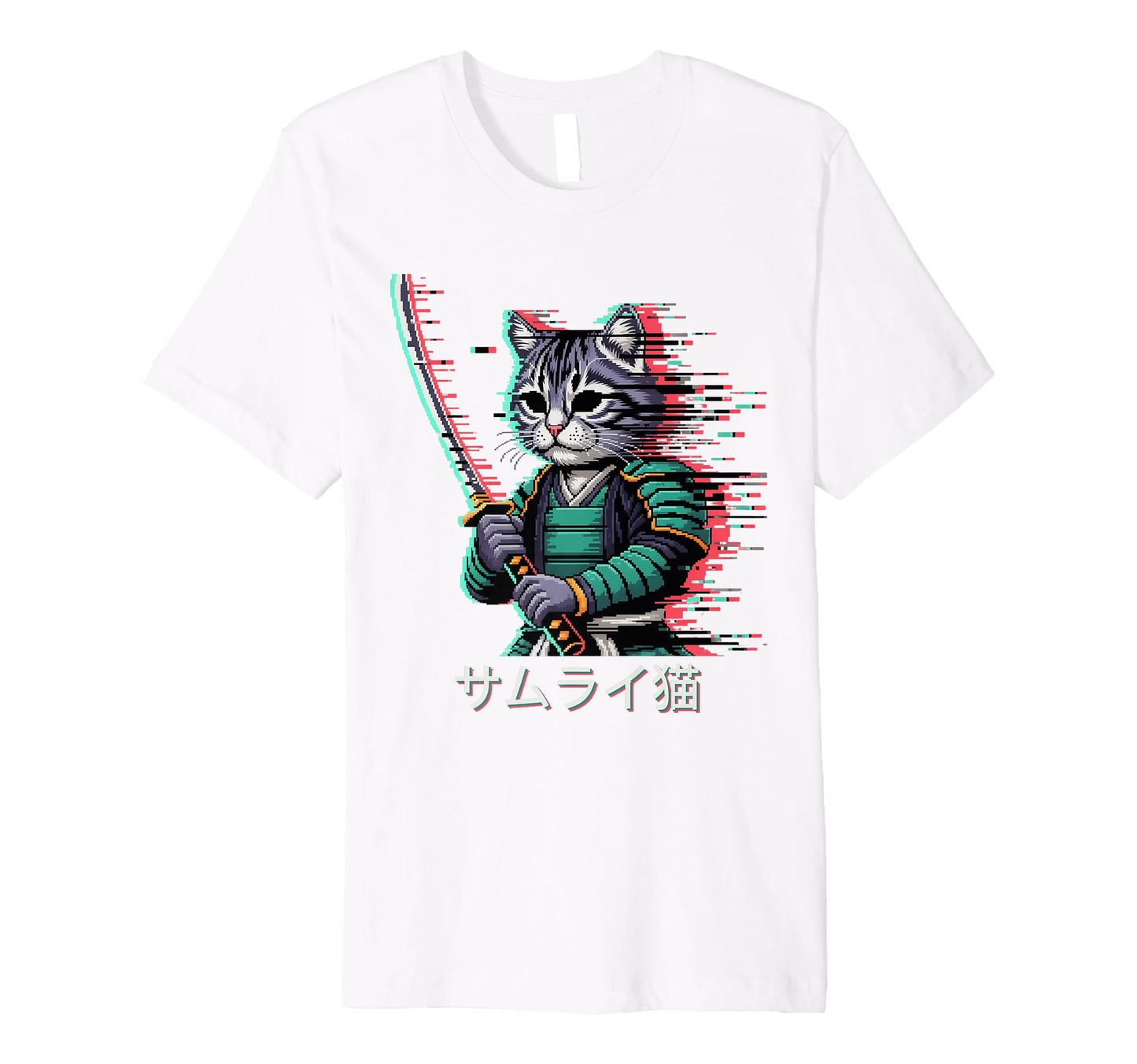 Japanese Vaporwave Samurai Cat T-Shirt - Trendy Graphic for Adults - T-Shirt, Sweatshirt, Hoodie