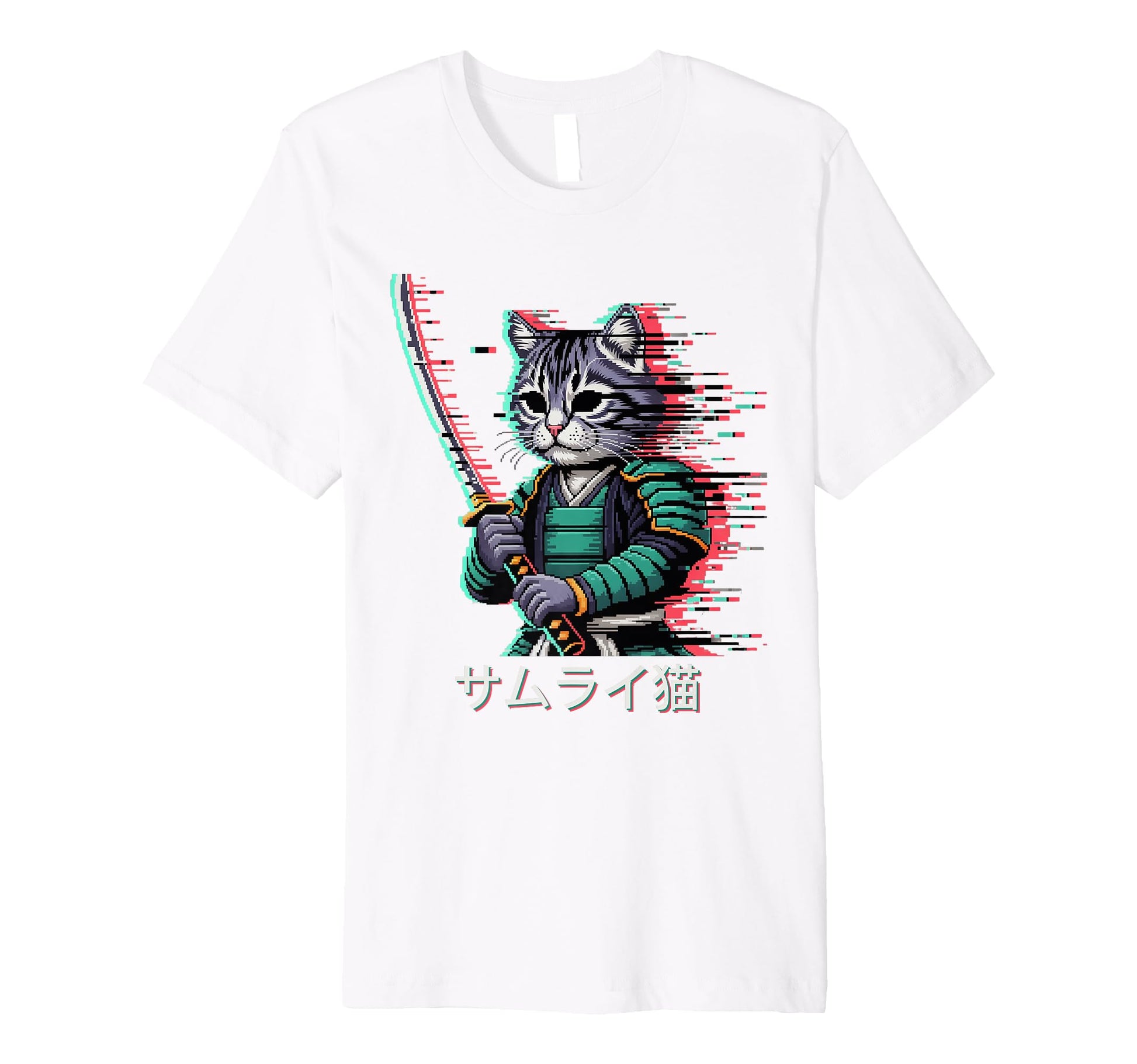 Japanese Vaporwave Samurai Cat T-Shirt - Trendy Graphic for Adults - T-Shirt, Sweatshirt, Hoodie