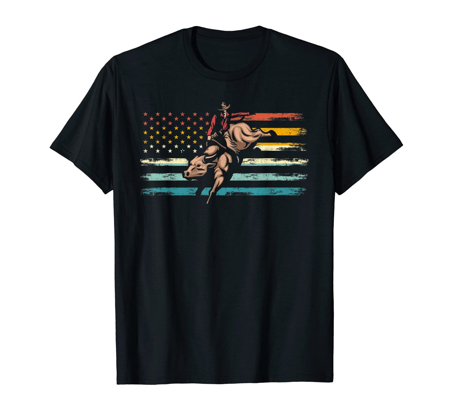 American Flag Bull Riding Western T-Shirt - Custom Art Print for Adults - T-Shirt, Sweatshirt, Hoodie