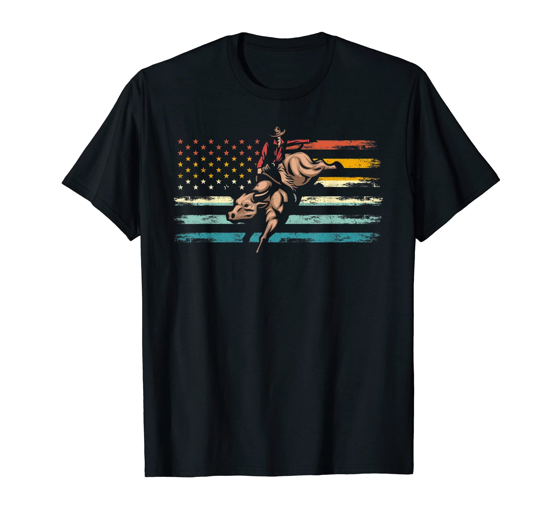 American Flag Bull Riding Western T-Shirt - Custom Art Print for Adults - T-Shirt, Sweatshirt, Hoodie