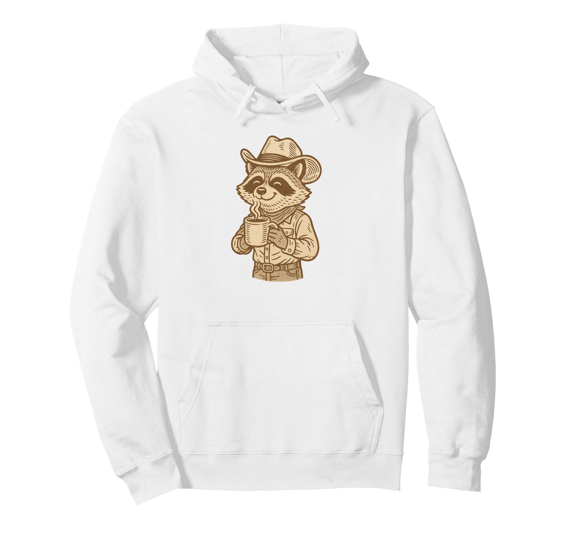 Cowboy Raccoon Drinking Coffee Hoodie - Streetwear Style Unisex - T-Shirt, Sweatshirt, Hoodie