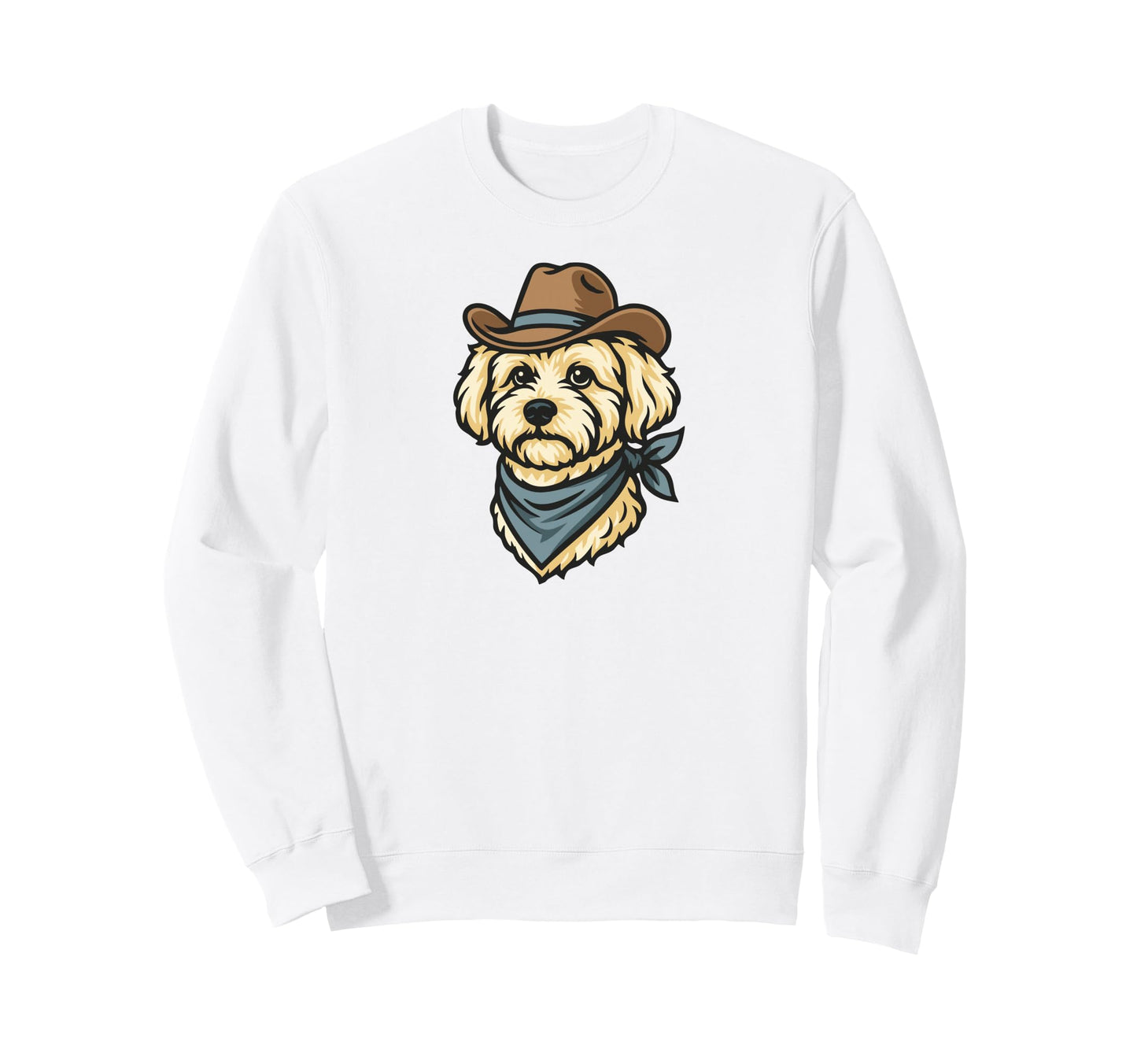Funny Cowboy Maltipoo Drawing Sweatshirt - Unique Graphic for Adults - T-Shirt, Sweatshirt, Hoodie