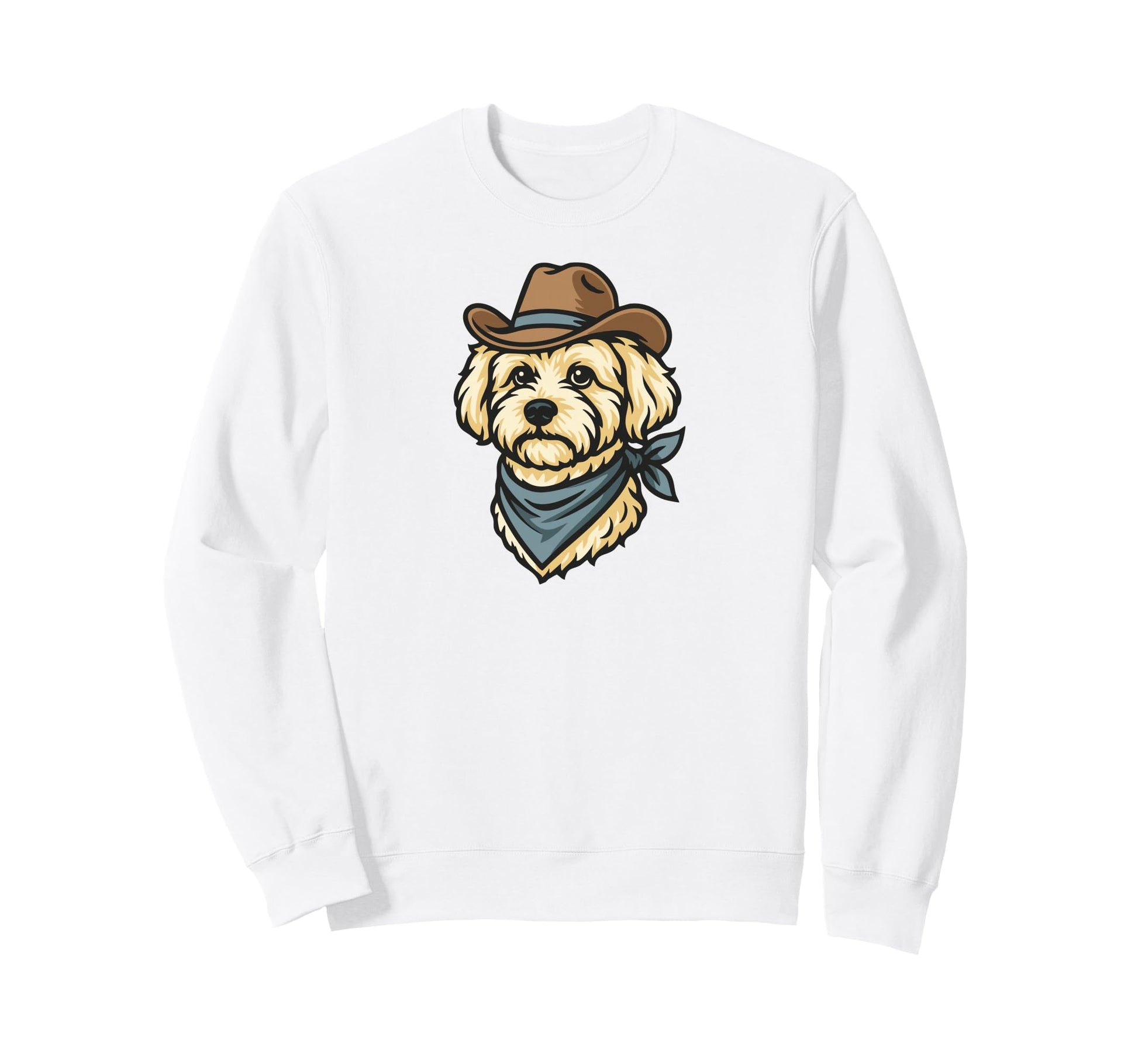 Funny Cowboy Maltipoo Drawing Sweatshirt - Unique Graphic for Adults - T-Shirt, Sweatshirt, Hoodie