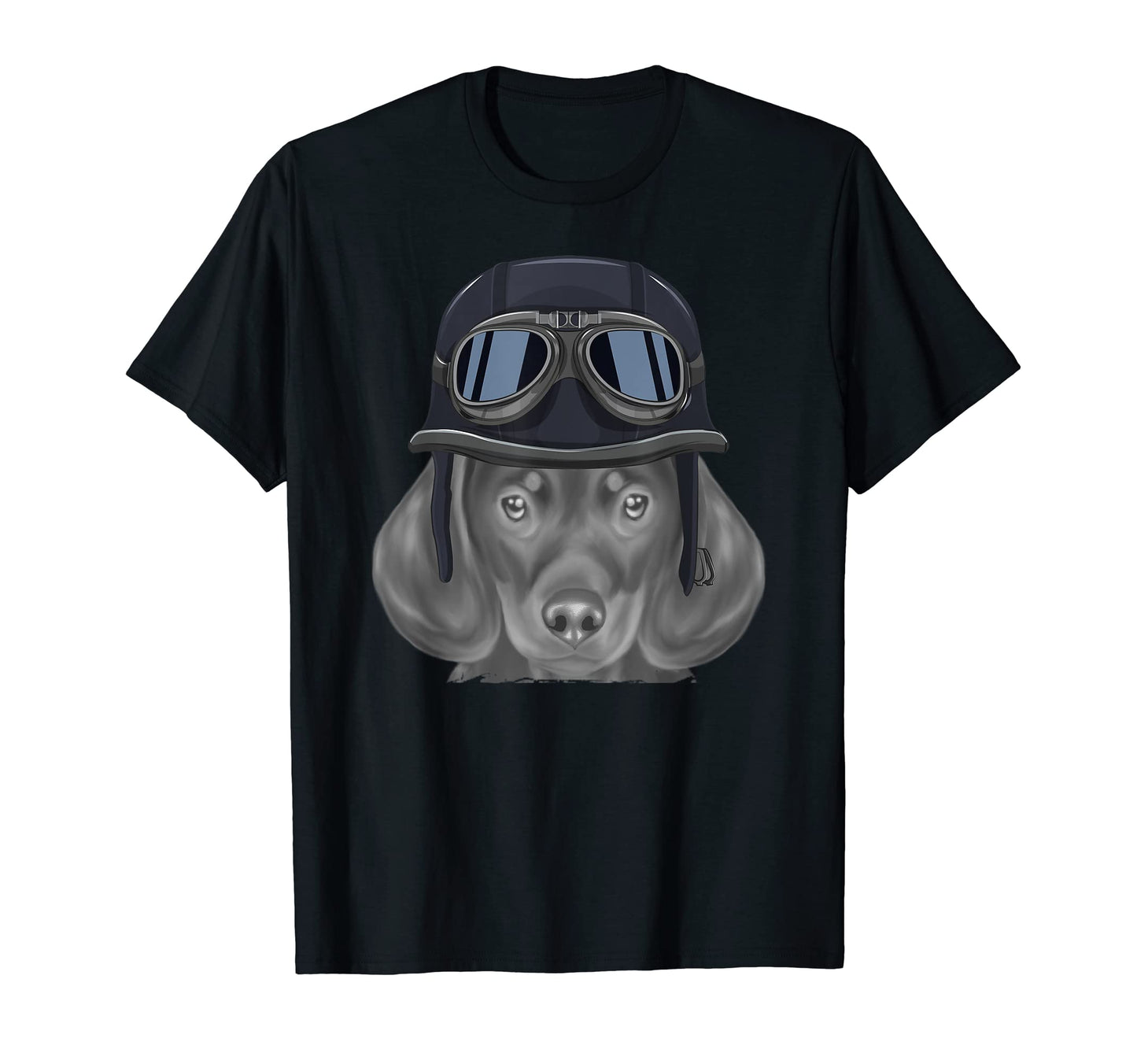 Black Dachshund Wearing Motorcycle Helmet T-Shirt - Novelty Apparel Unisex - T-Shirt, Sweatshirt, Hoodie