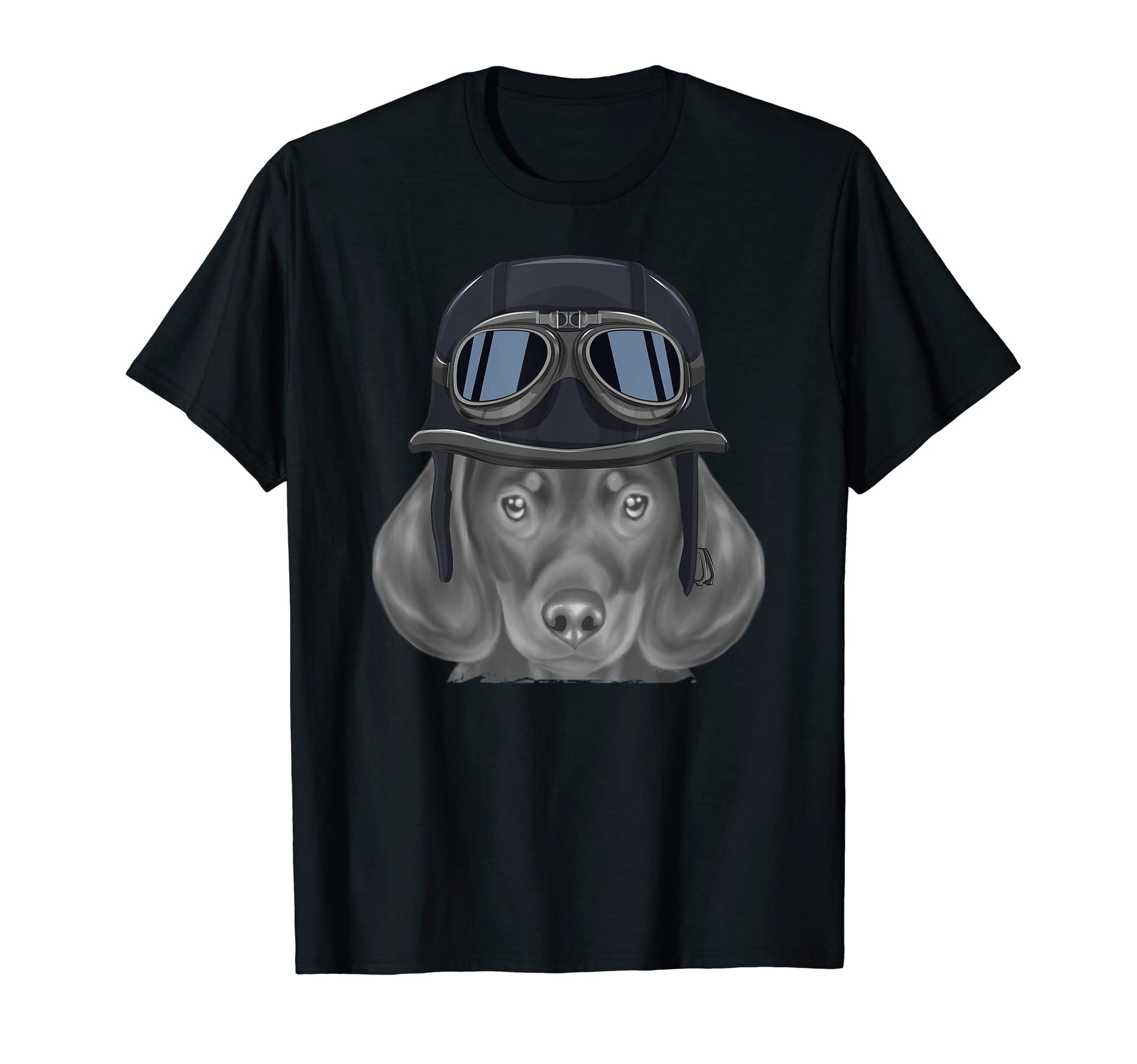 Black Dachshund Wearing Motorcycle Helmet T-Shirt - Novelty Apparel Unisex - T-Shirt, Sweatshirt, Hoodie
